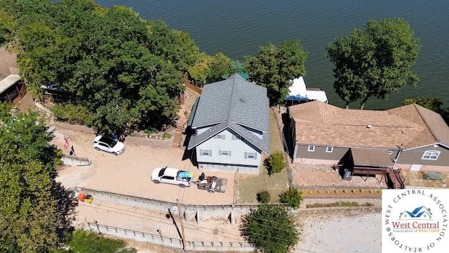 drone / aerial view featuring a water view