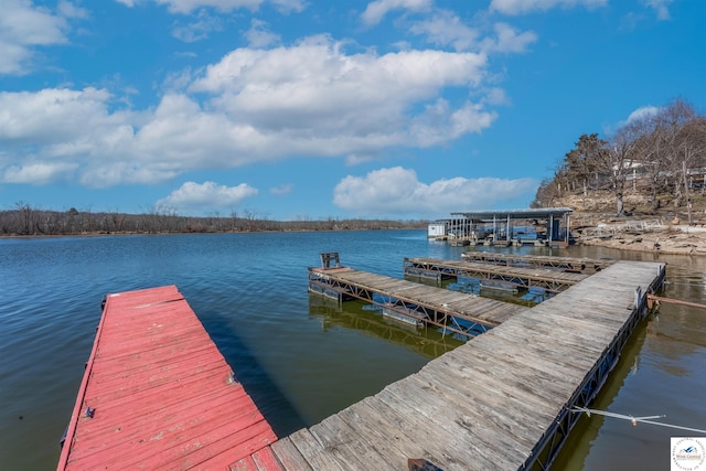 dock area featuring a water view