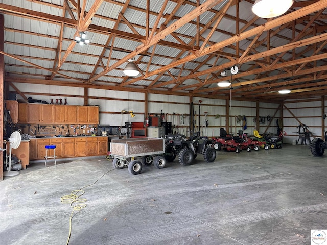 garage with metal wall