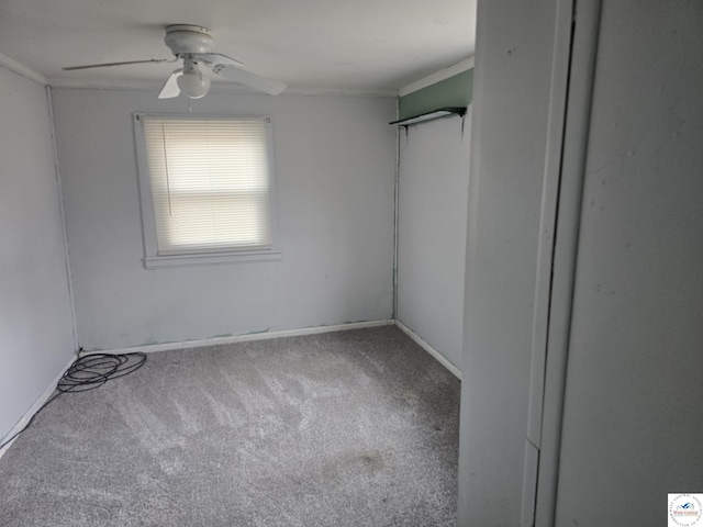 unfurnished room with carpet and a ceiling fan