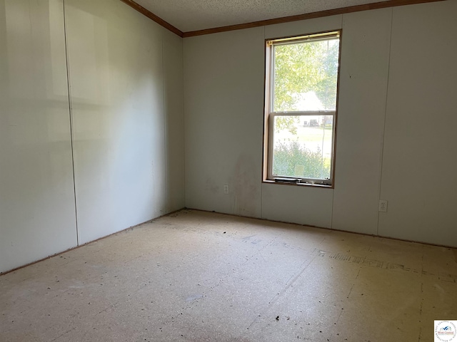 empty room featuring plenty of natural light and crown molding