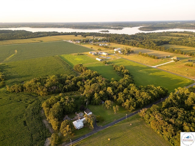 aerial view with a water view and a rural view