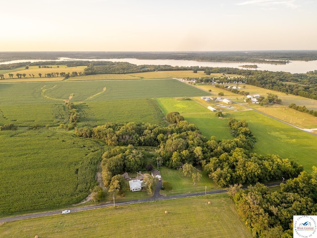 aerial view with a water view and a rural view