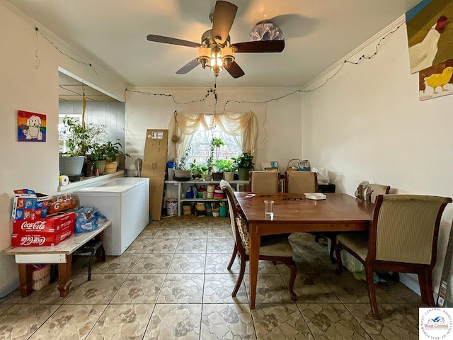 dining area with a ceiling fan