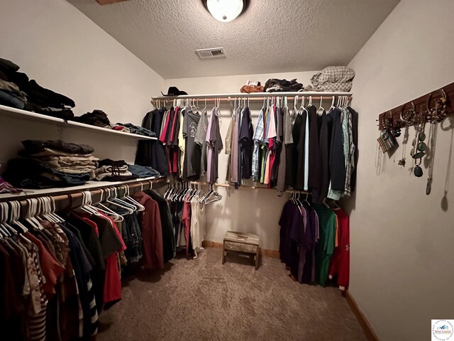 spacious closet with visible vents and carpet flooring