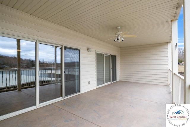 view of patio featuring ceiling fan