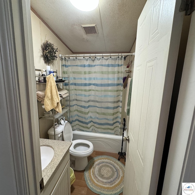 33039 Hilty Ave, Warsaw, MO 65355 - bathroom with wood finished floors, toilet, vanity, visible vents, and a textured ceiling