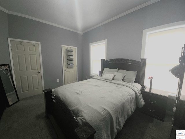 1012 E 7th St, Sedalia, MO 65301 - bedroom featuring dark carpet and crown molding