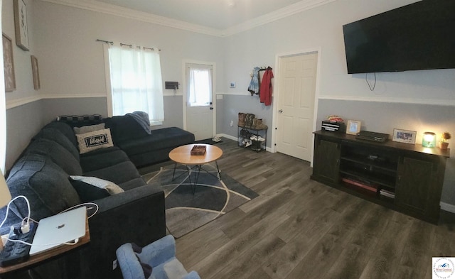 1012 E 7th St, Sedalia, MO 65301 - living area with dark wood finished floors, ornamental molding, and baseboards