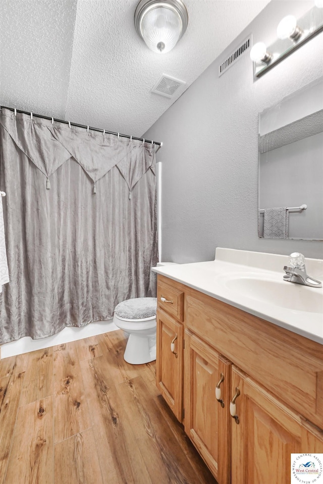 56 NW 247th Rd, Clinton, MO 64735 - bathroom with wood finished floors, vanity, a textured ceiling, and a shower with curtain
