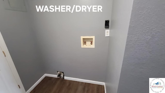501 S Oak St, Versailles, MO 65084 - laundry room featuring washer hookup and dark wood-type flooring