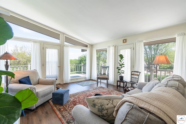 7020 Walnut Cir, Sedalia, MO 65301 - living room with lofted ceiling, wood finished floors, and plenty of natural light