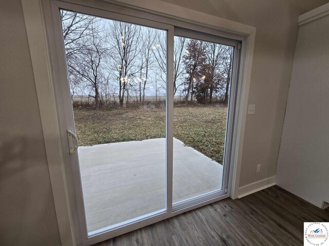 61 NW 247th Rd, Clinton, MO 64735 - doorway to outside with dark wood finished floors and baseboards