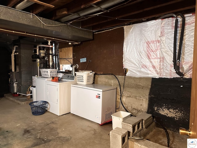 utilities featuring washing machine and clothes dryer and water heater