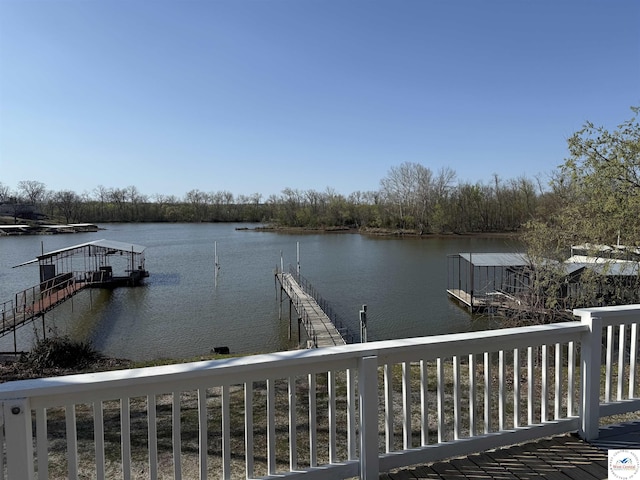 dock area featuring a water view