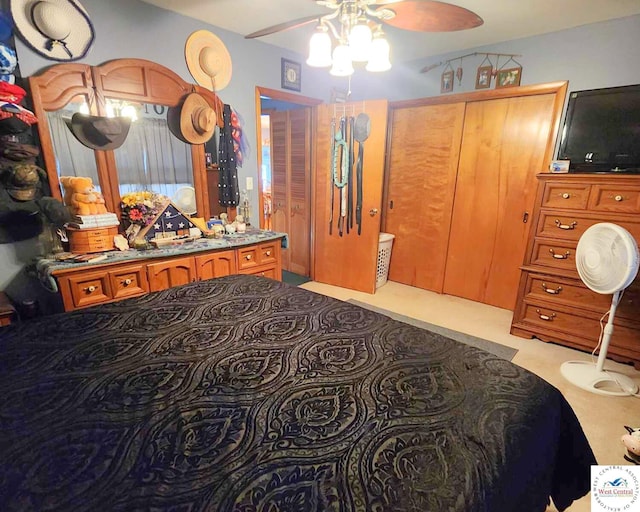 bedroom with carpet floors and ceiling fan