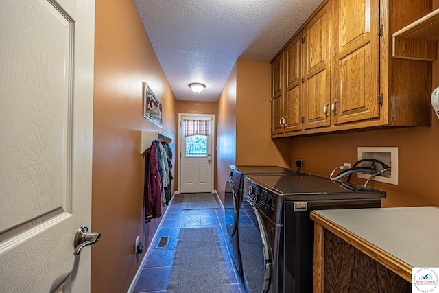 1766 NW M Hwy, Clinton, MO 64735 - laundry room with cabinet space, a textured ceiling, separate washer and dryer, and dark tile patterned flooring