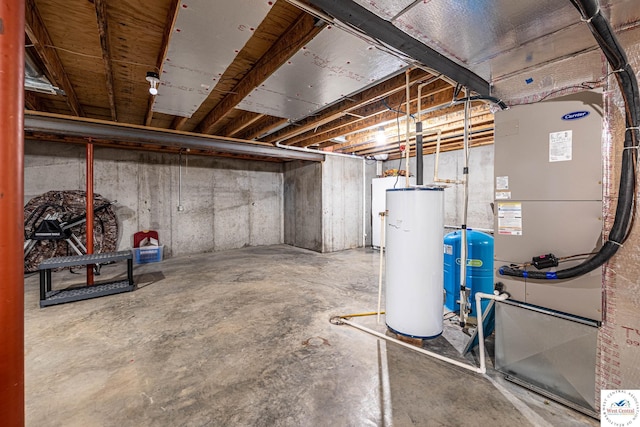 1766 NW M Hwy, Clinton, MO 64735 - unfinished basement featuring water heater, a water pressure tank, and heating unit