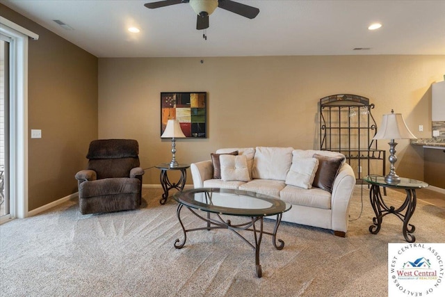 748 Pershing Dr, Camdenton, MO 65020 - living area with carpet flooring, ceiling fan, and baseboards