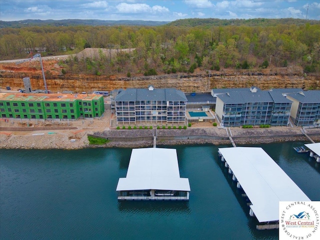 748 Pershing Dr, Camdenton, MO 65020 - bird's eye view featuring a water view and a forest view