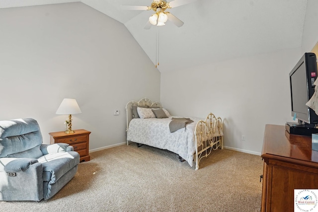 1515 NW Primrose Ln, Blue Springs, MO 64015 - carpeted bedroom featuring vaulted ceiling, baseboards, and a ceiling fan