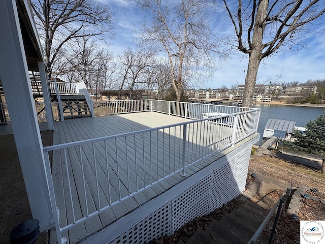 deck with a water view