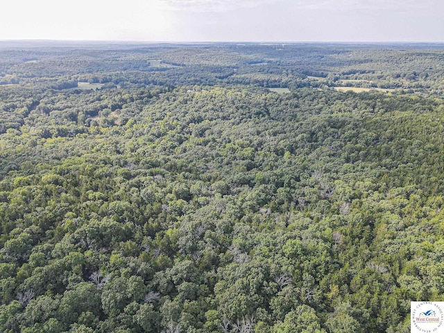 aerial view featuring a wooded view