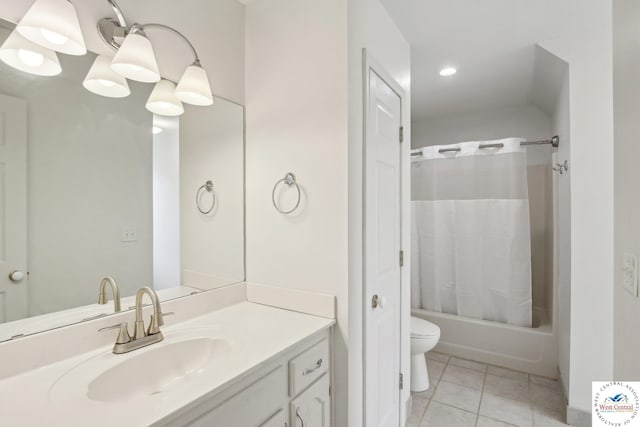 29950 Binder Rd, Green Ridge, MO 65332 - bathroom with vanity, tile patterned floors, toilet, shower / bath combination with curtain, and recessed lighting
