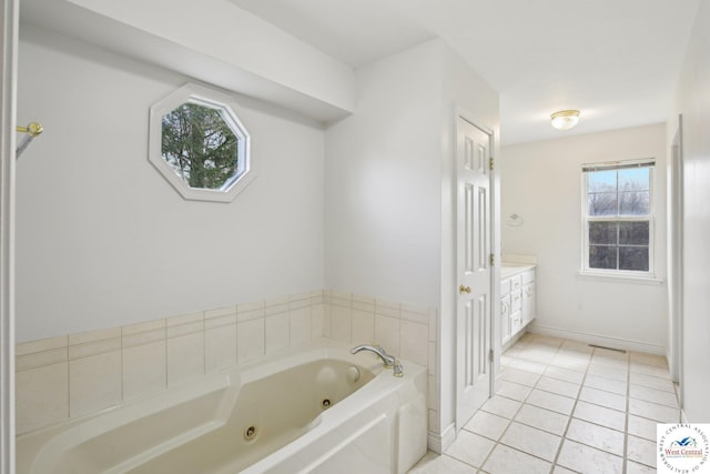 29950 Binder Rd, Green Ridge, MO 65332 - full bathroom featuring a whirlpool tub, tile patterned flooring, vanity, and baseboards