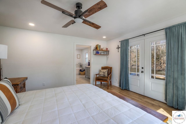 350 NW 71p Rd, Clinton, MO 64735 - bedroom with recessed lighting, ensuite bath, wood finished floors, and ceiling fan