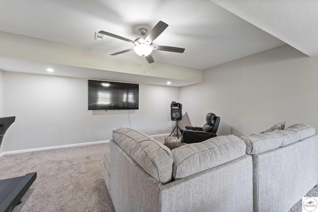 917 N Washboard Rd, Sibley, MO 64088 - living room featuring carpet flooring, baseboards, ceiling fan, and recessed lighting