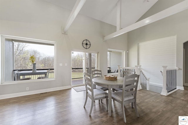 917 N Washboard Rd, Sibley, MO 64088 - dining space with high vaulted ceiling, wood finished floors, and baseboards