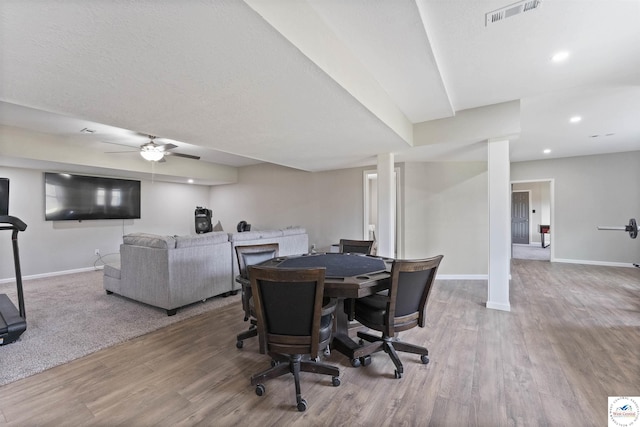 917 N Washboard Rd, Sibley, MO 64088 - dining space featuring wood finished floors, ceiling fan, and recessed lighting
