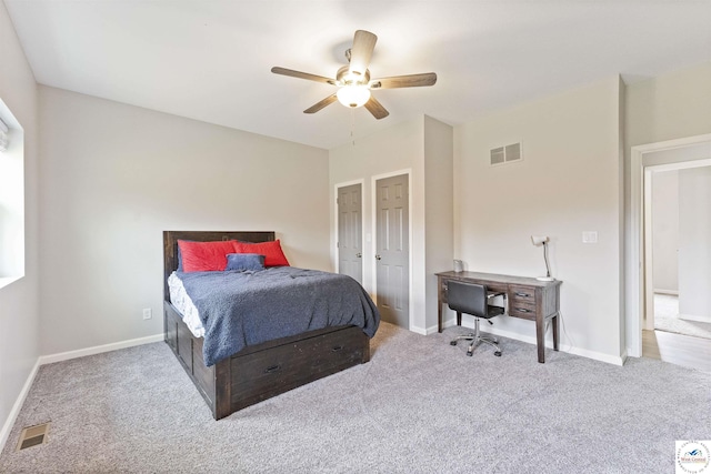 917 N Washboard Rd, Sibley, MO 64088 - carpeted bedroom featuring baseboards, an office area, and ceiling fan