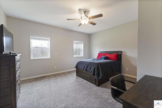 917 N Washboard Rd, Sibley, MO 64088 - carpeted bedroom featuring multiple windows, baseboards, ceiling fan, and an office area