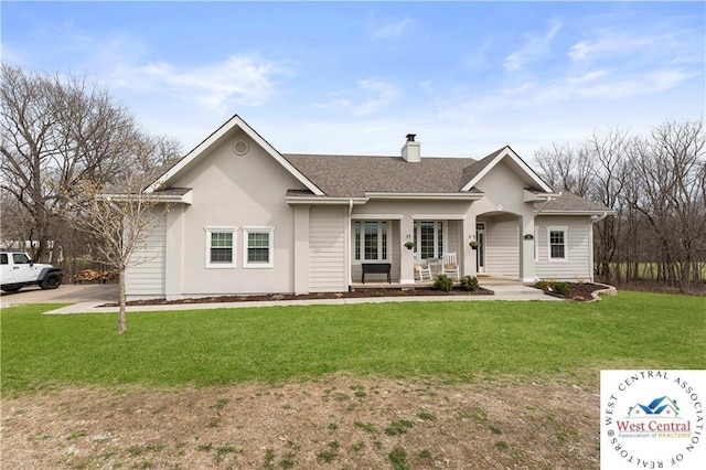 917 N Washboard Rd, Sibley, MO 64088 - single story home featuring covered porch, a front lawn, a chimney, and roof with shingles