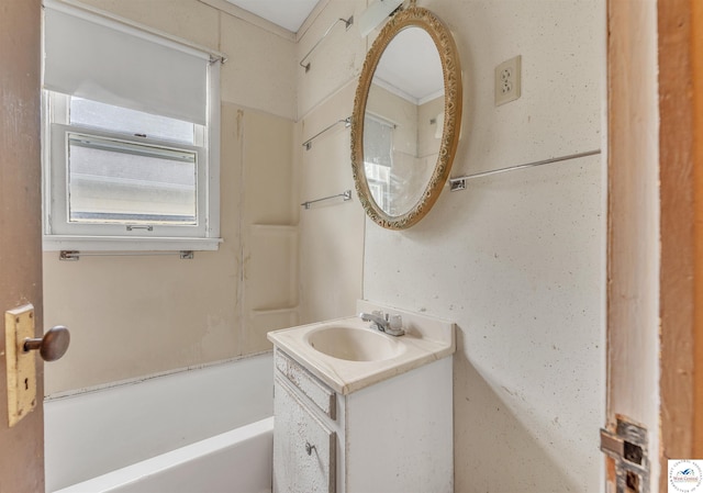 bathroom with vanity and bathing tub / shower combination