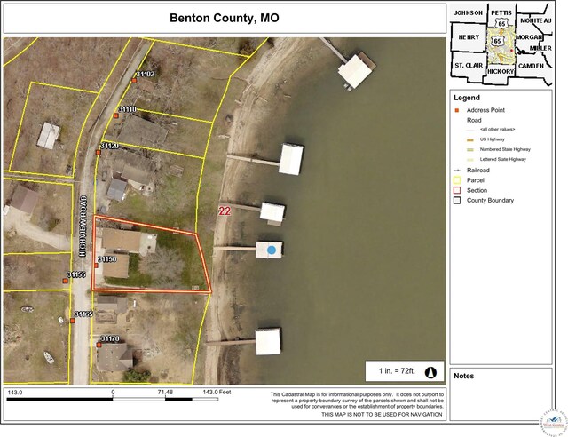 31150 Highview Rd, Edwards, MO 65326 - aerial overview of property's location featuring property boundaries highlighted