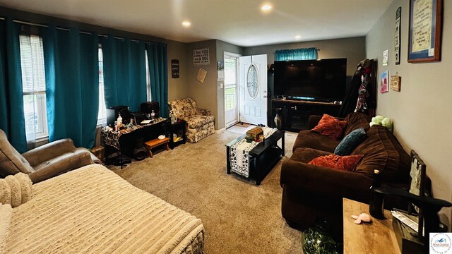 106 W Fairview St, Clinton, MO 64735 - living room featuring carpet flooring and recessed lighting