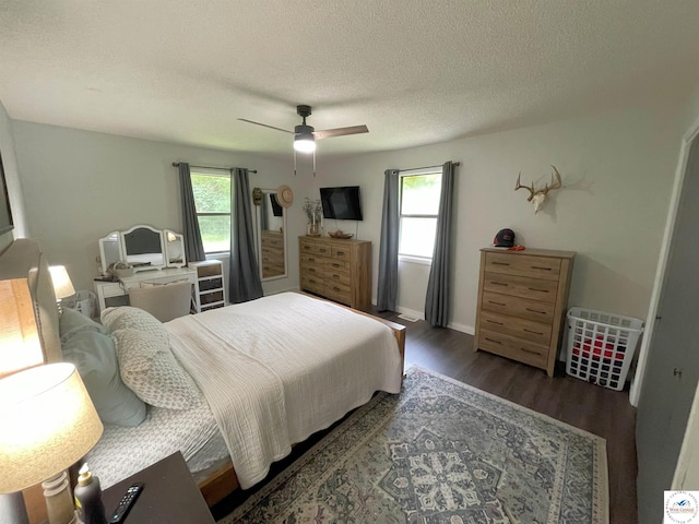 22756 Hickory Chapel Ave, Lincoln, MO 65338 - bedroom with multiple windows, wood finished floors, a textured ceiling, and ceiling fan