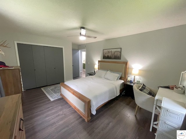 22756 Hickory Chapel Ave, Lincoln, MO 65338 - bedroom featuring dark wood-style floors, a closet, and a ceiling fan