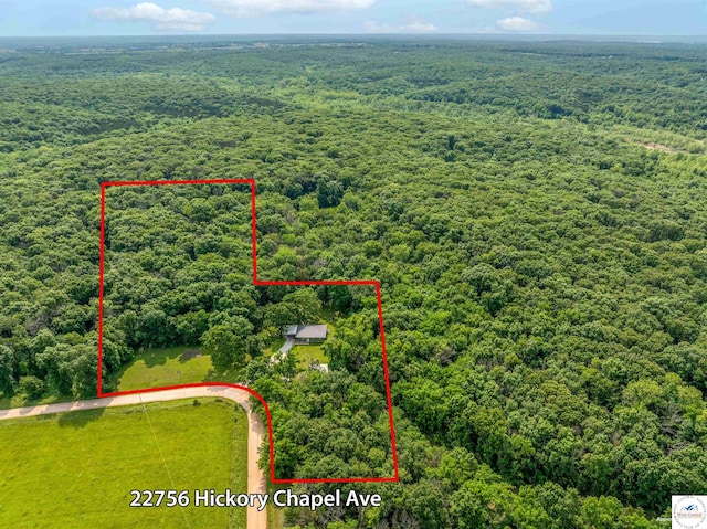 22756 Hickory Chapel Ave, Lincoln, MO 65338 - aerial overview of property's location featuring a heavily wooded area and property parcel outlined