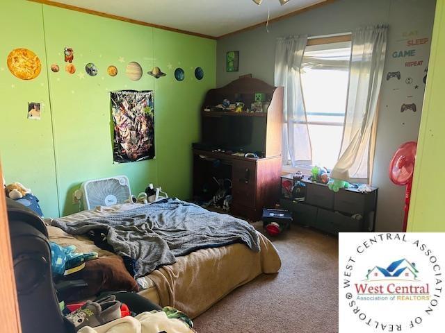 214 SE State St, Milan, MO 63556 - carpeted bedroom featuring ornamental molding