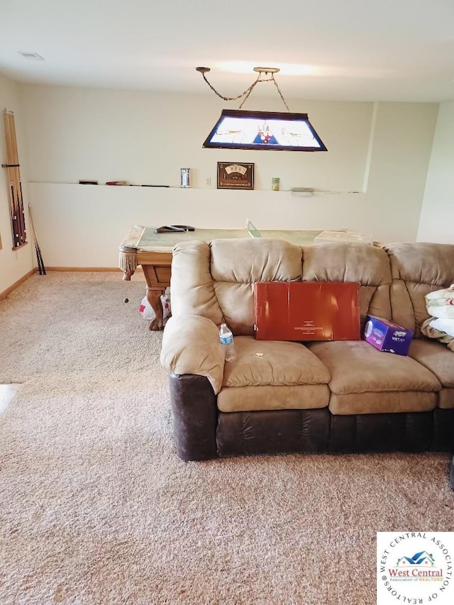 30342 Sassafras Dr, Warsaw, MO 65355 - living area with carpet flooring, baseboards, and billiards table