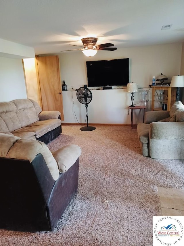30342 Sassafras Dr, Warsaw, MO 65355 - carpeted living area featuring a ceiling fan