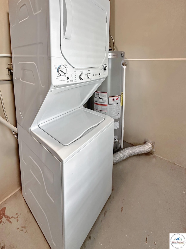 26684 Waterview Dr, Warsaw, MO 65355 - washroom with stacked washer / dryer and water heater