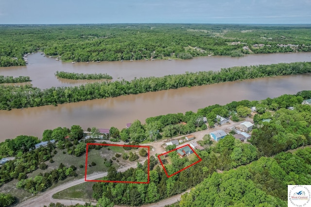 28848 Paradise Dr, Warsaw, MO 65355 - bird's eye view featuring a water view and a wooded view
