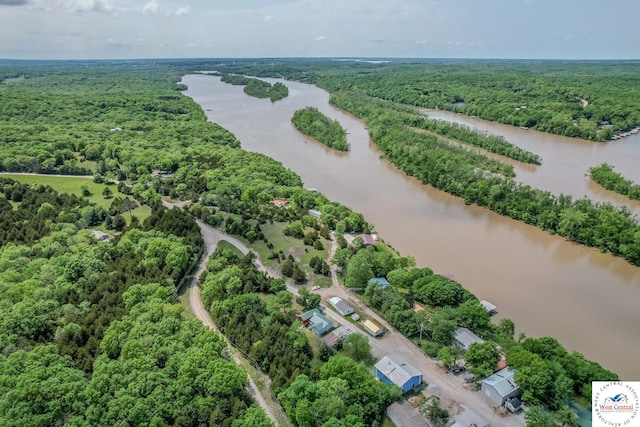 28848 Paradise Dr, Warsaw, MO 65355 - birds eye view of property with a water view and a forest view