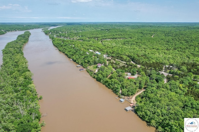 28848 Paradise Dr, Warsaw, MO 65355 - drone / aerial view featuring a water view and a forest view