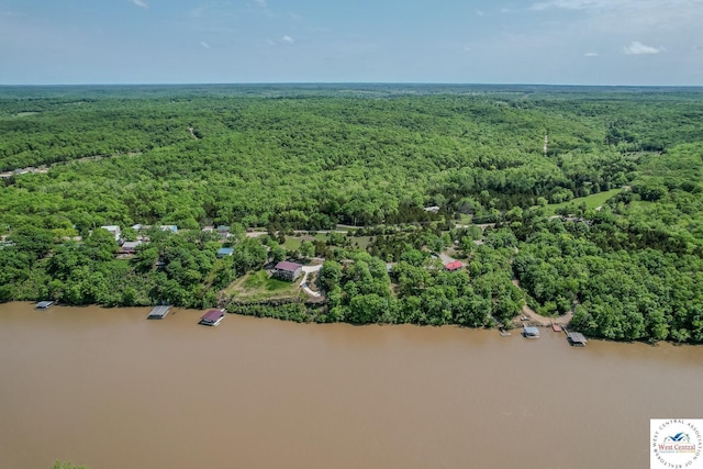 28848 Paradise Dr, Warsaw, MO 65355 - drone / aerial view with a water view and a forest view